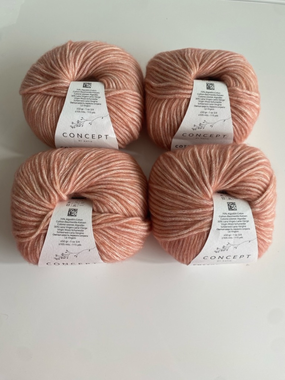 NWT Concept by Katia Cotton Merino Color. 137 4 Skiens Of Yarn